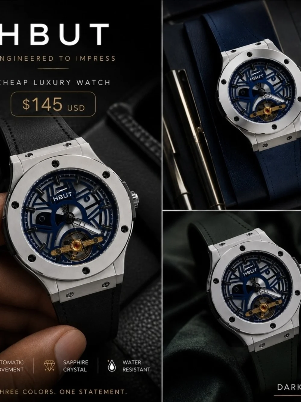 Men's Automatic Skeleton Watch in Blue